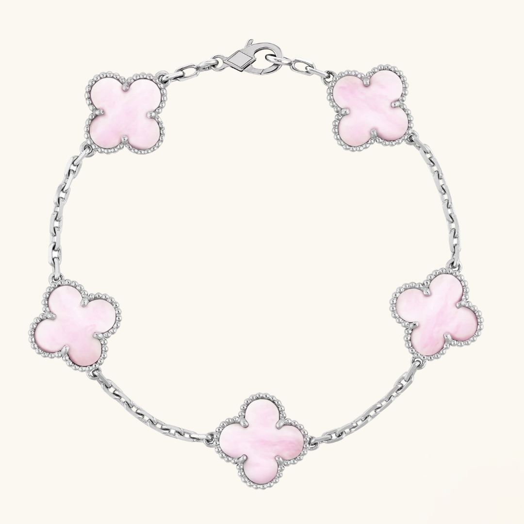 CLOVER Pink and Silver Bracelet - Two-Tone Elegance