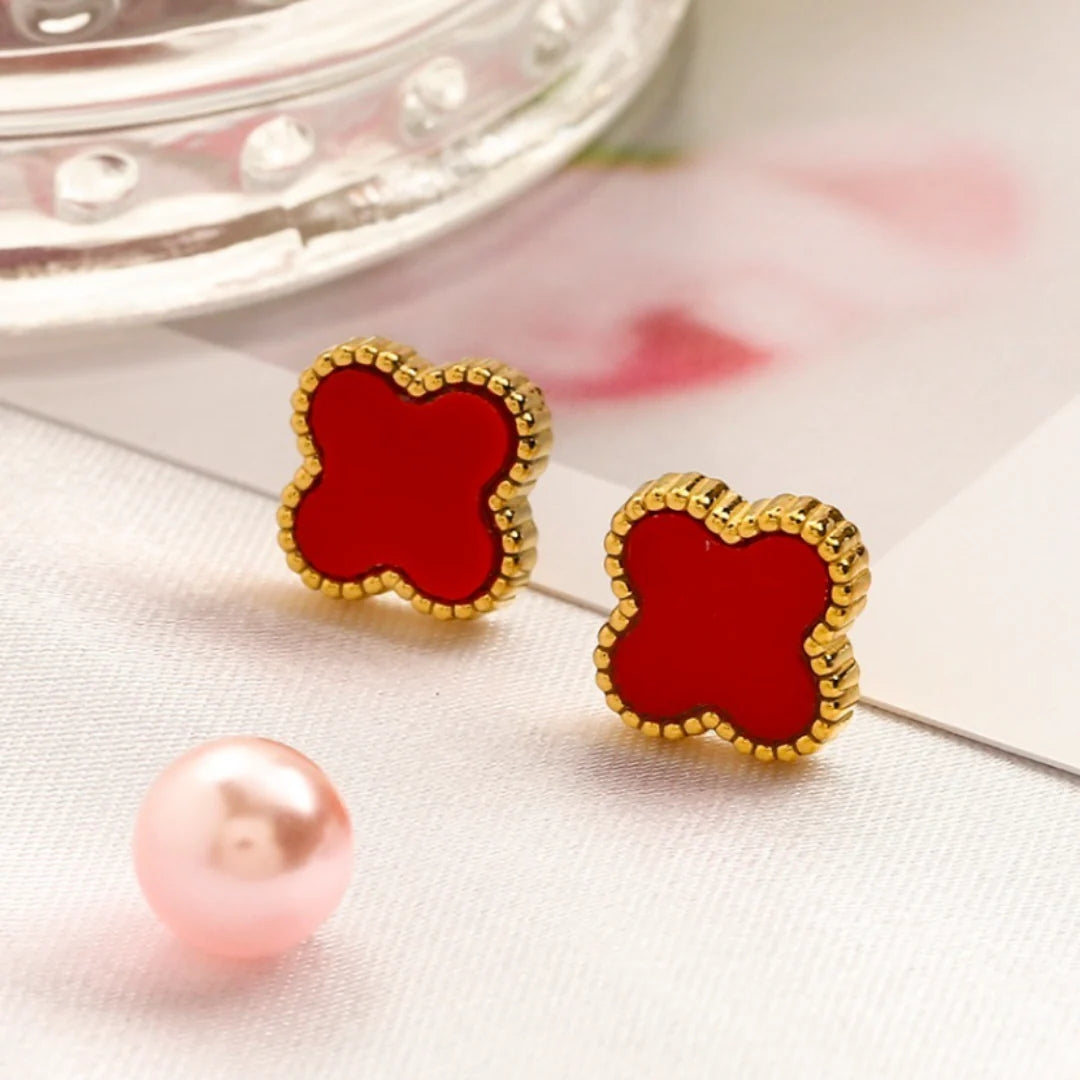Clover Red Earrings - Elegant Everyday Shine