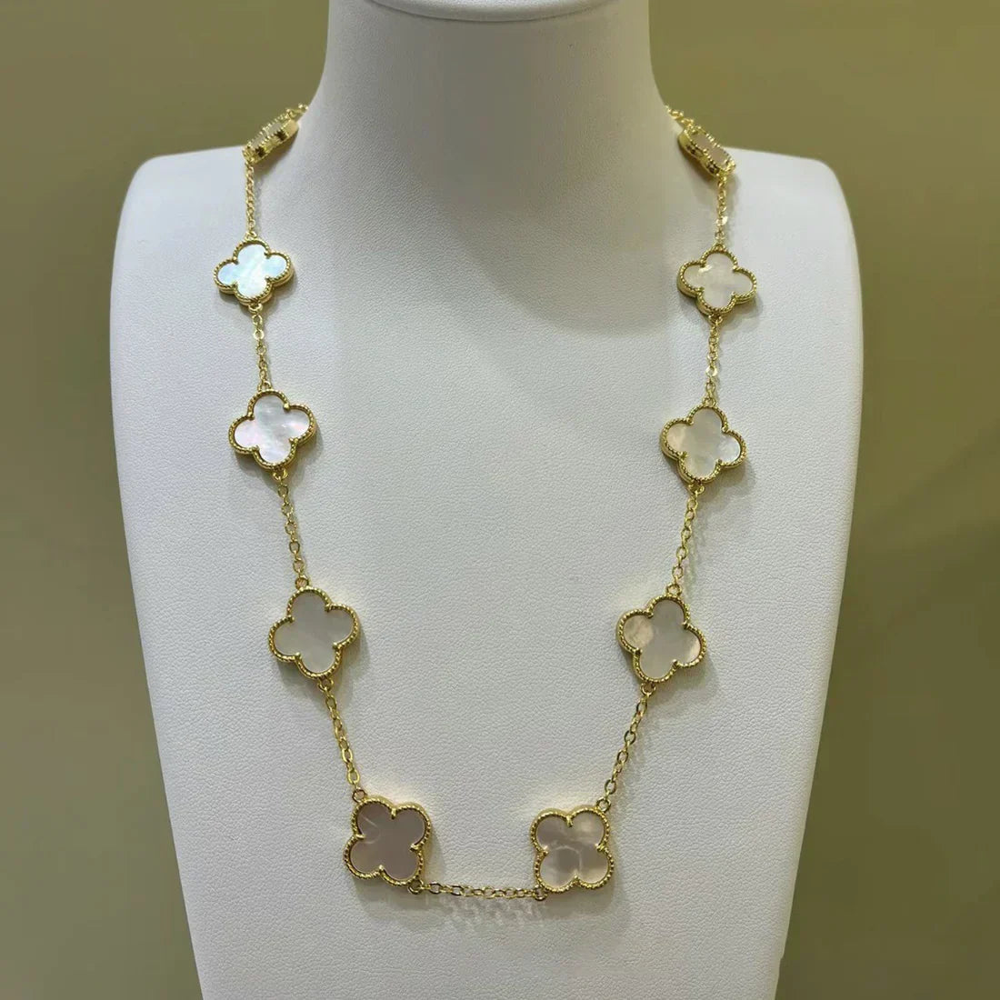CLOVER | 10-Motif White Necklace - Sleek & Elegant