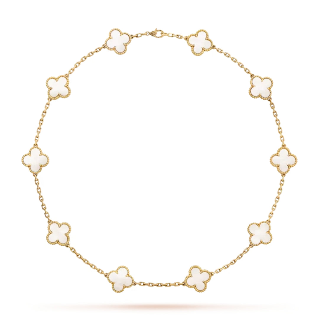CLOVER | 10-Motif White Necklace - Sleek & Elegant