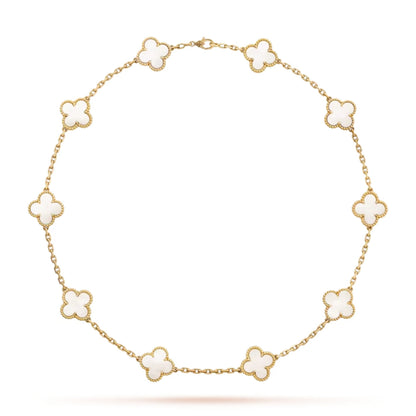 CLOVER | 10-Motif White Necklace - Sleek & Elegant