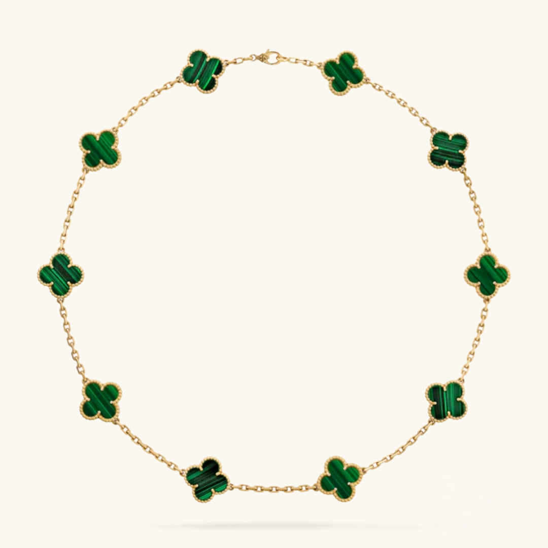 CLOVER | 10-Motif Green Necklace - Vibrant Green Statement Piece