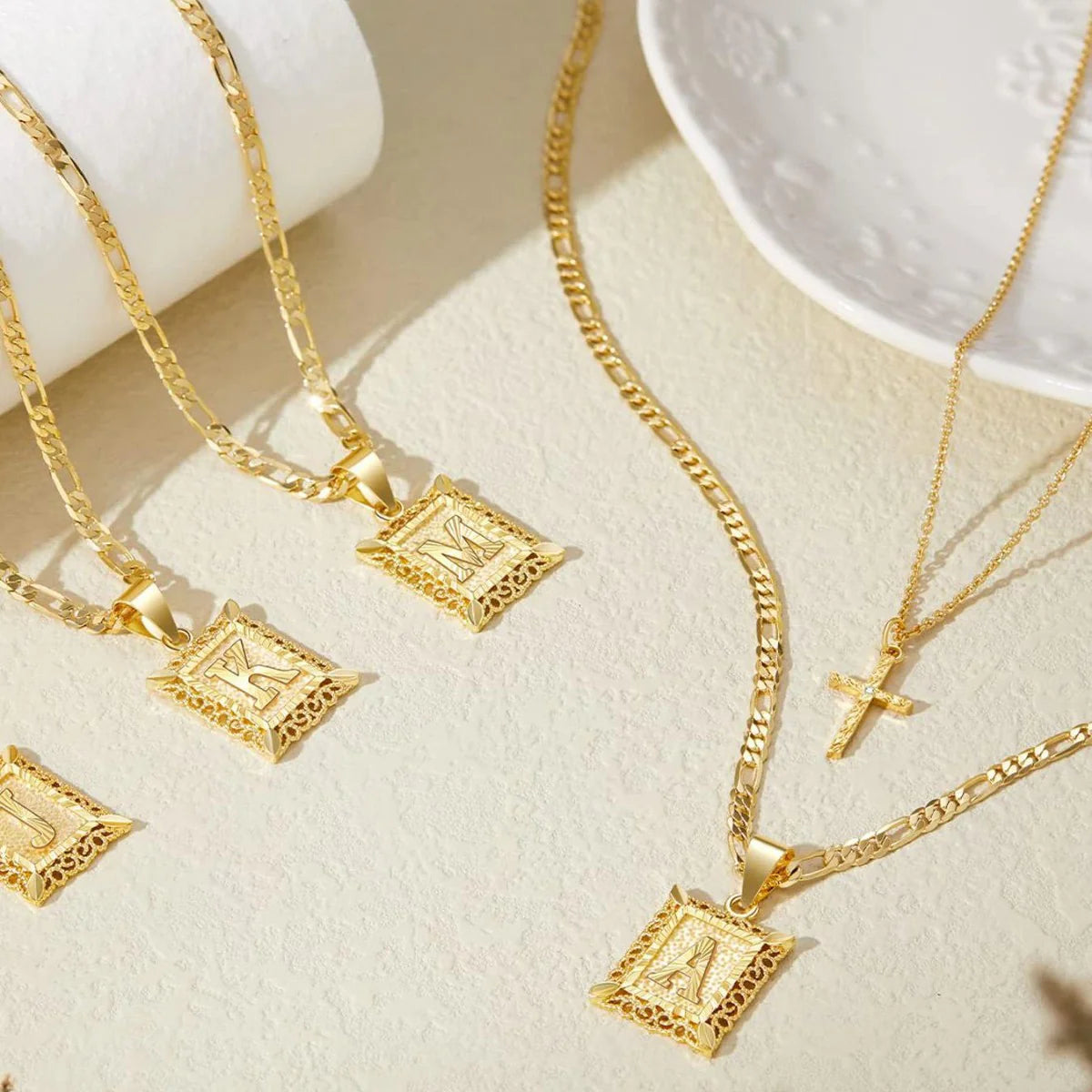 2pc 14k Initial & Cross Necklace Set