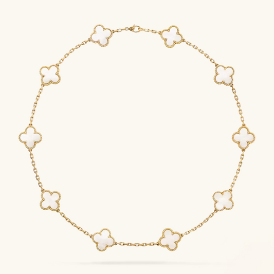 CLOVER | 10-Motif White Necklace - Sleek & Elegant