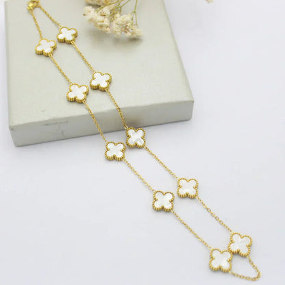 CLOVER | 10-Motif White Necklace - Sleek & Elegant