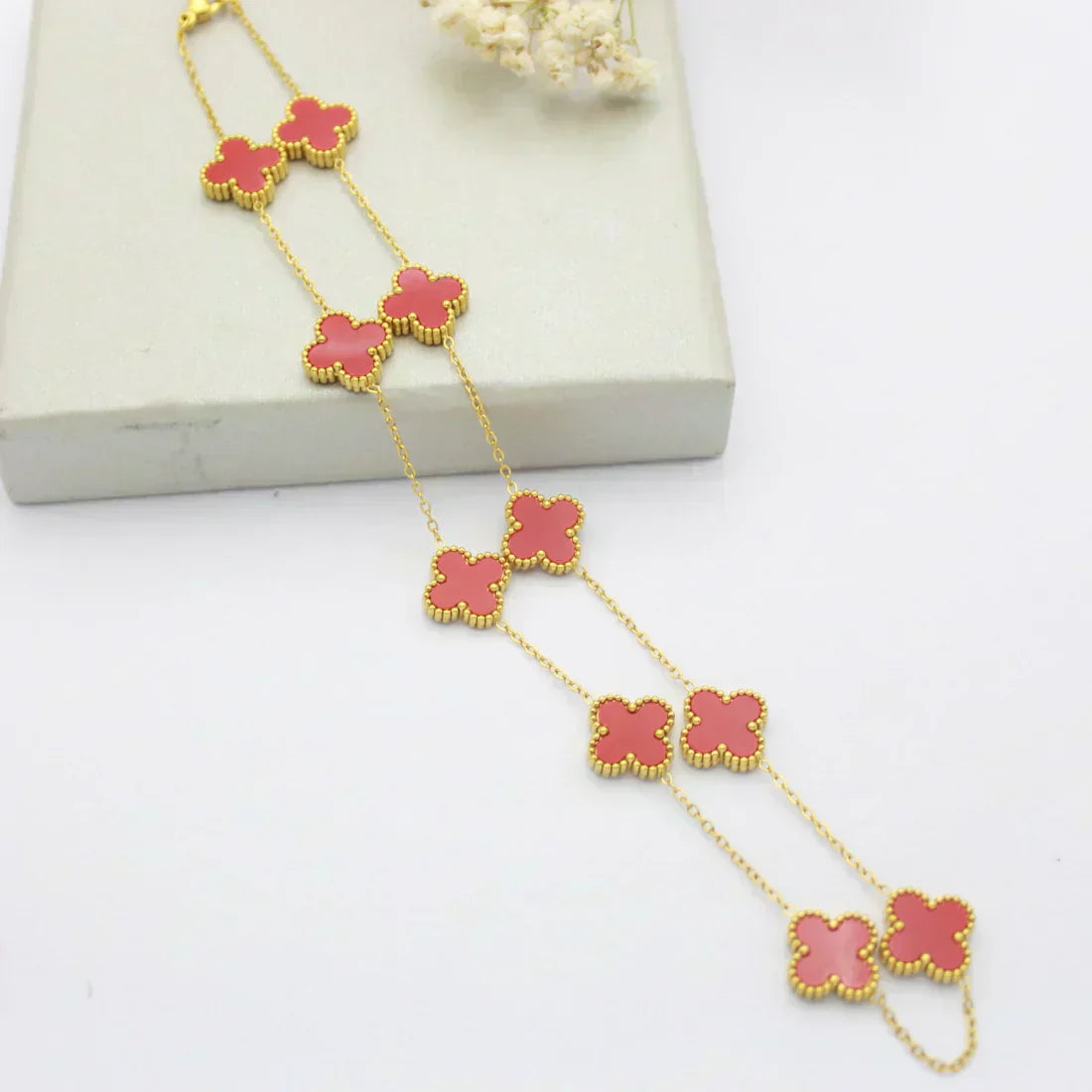 CLOVER | Red Necklace with 10 Motifs