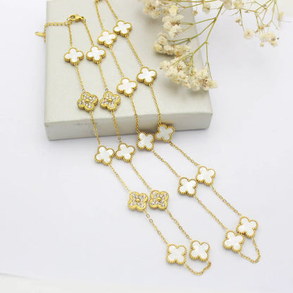 CLOVER | 10-Motif White Necklace - Sleek & Elegant