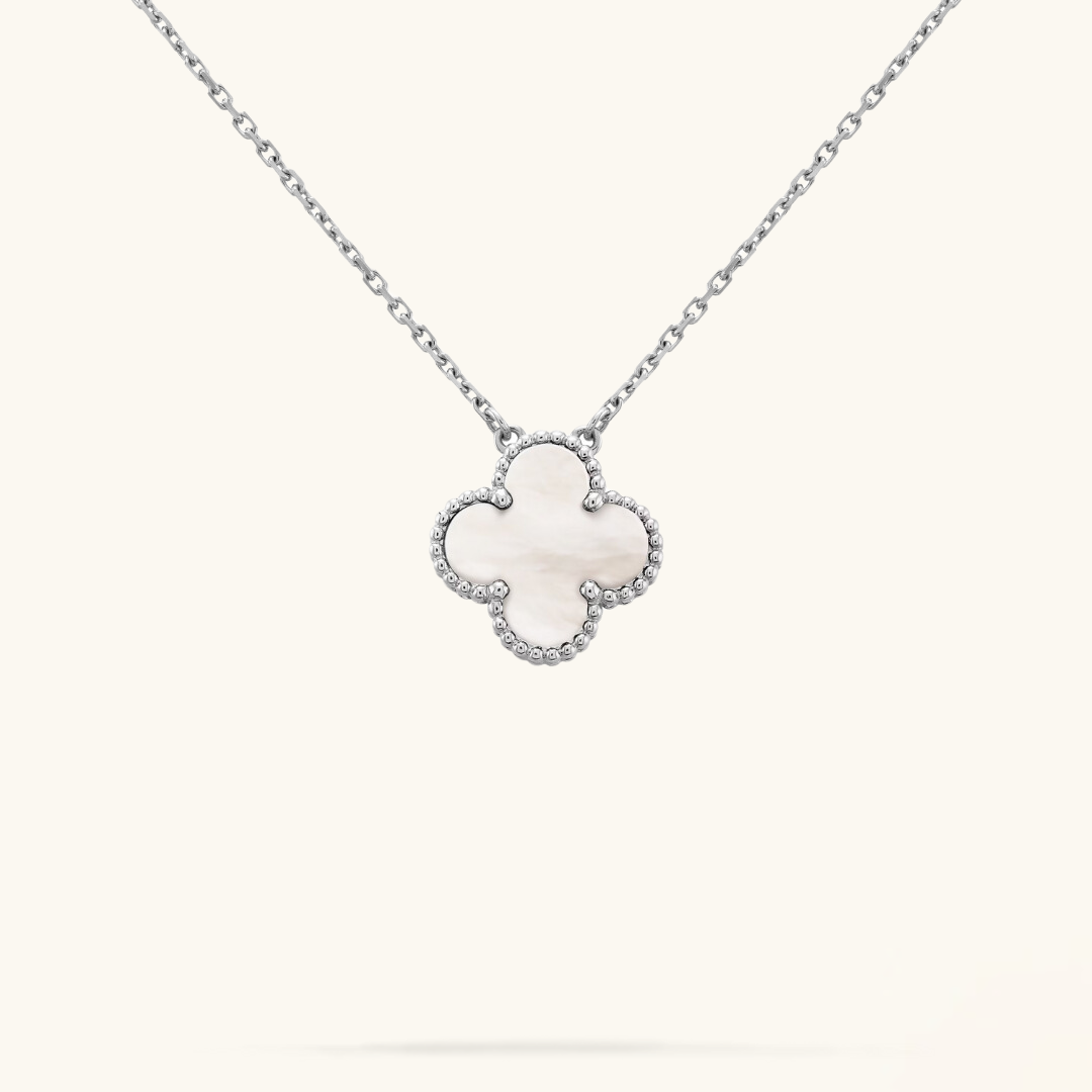 CLOVER White and Silver Necklace