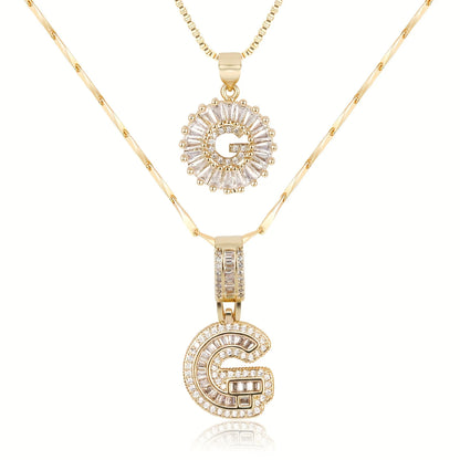 2pc 14k Diamond Letter Initial Necklaces