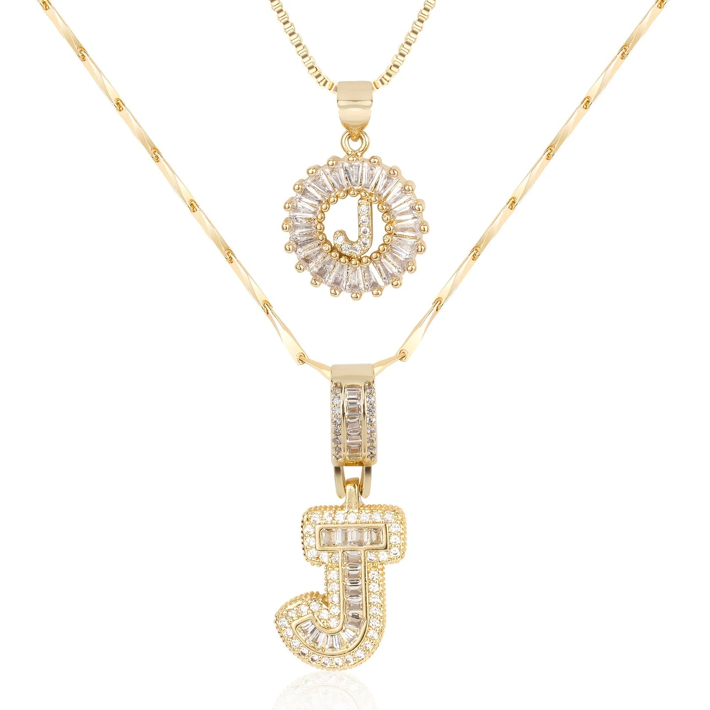 2pc 14k Diamond Letter Initial Necklaces
