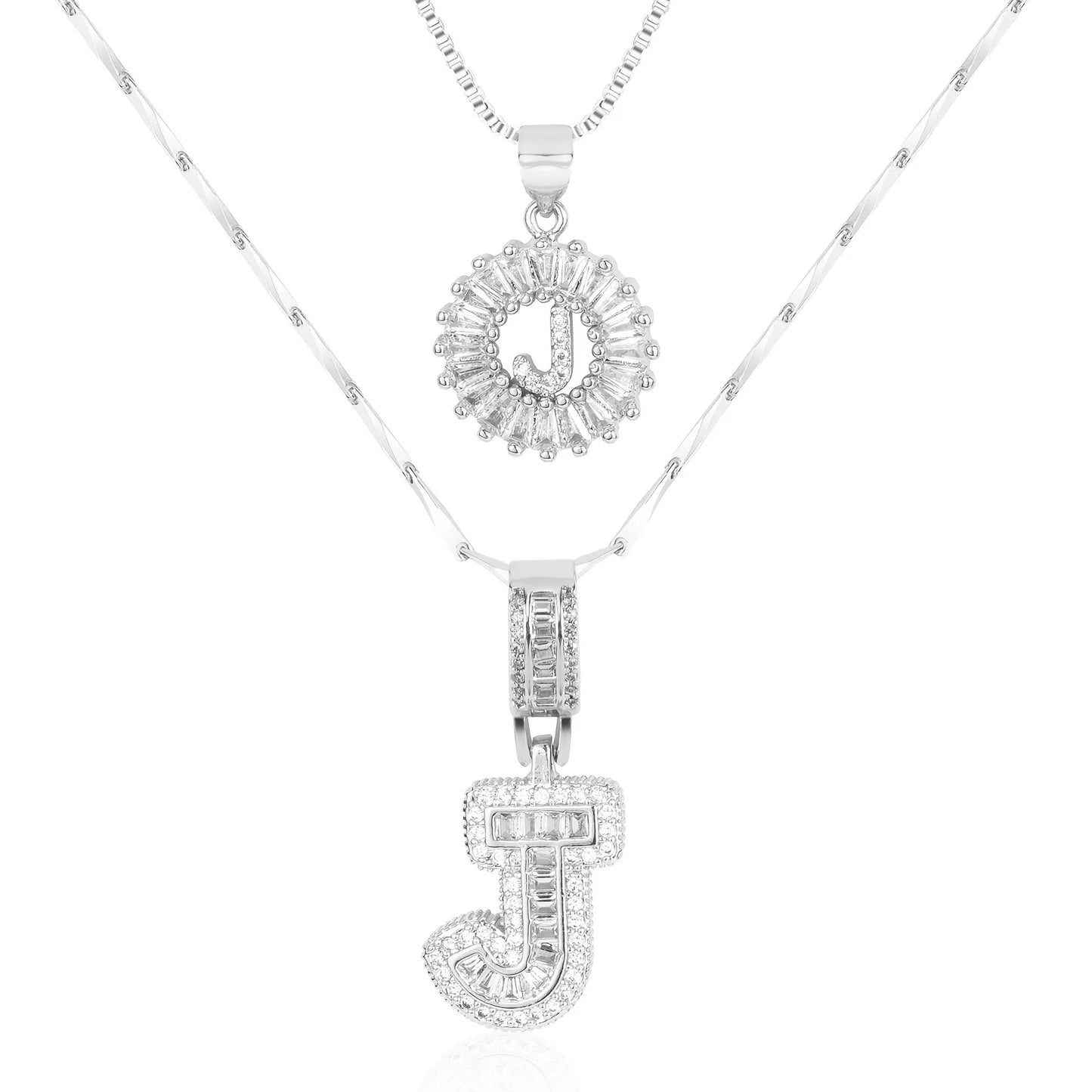 2pc 14k Diamond Letter Initial Necklaces