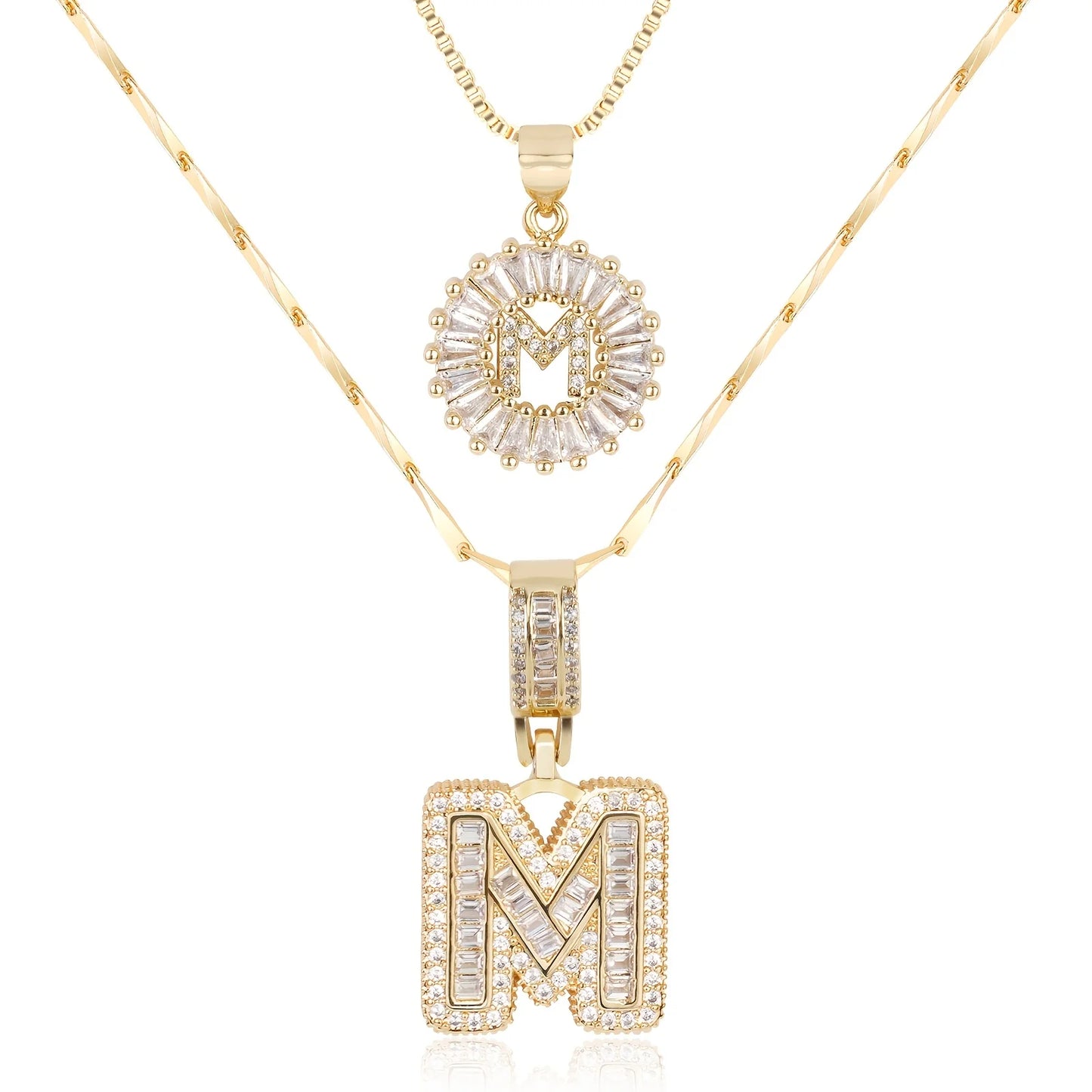 2pc 14k Diamond Letter Initial Necklaces