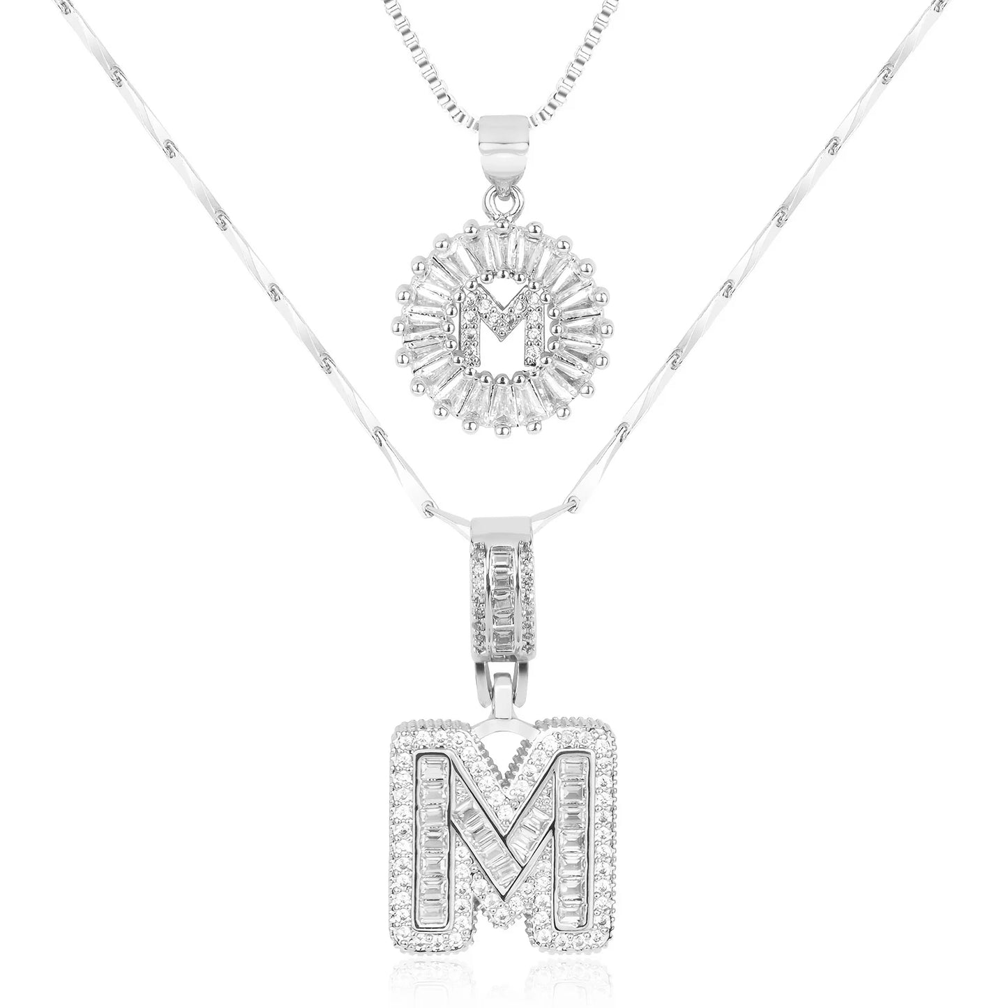 2pc 14k Diamond Letter Initial Necklaces