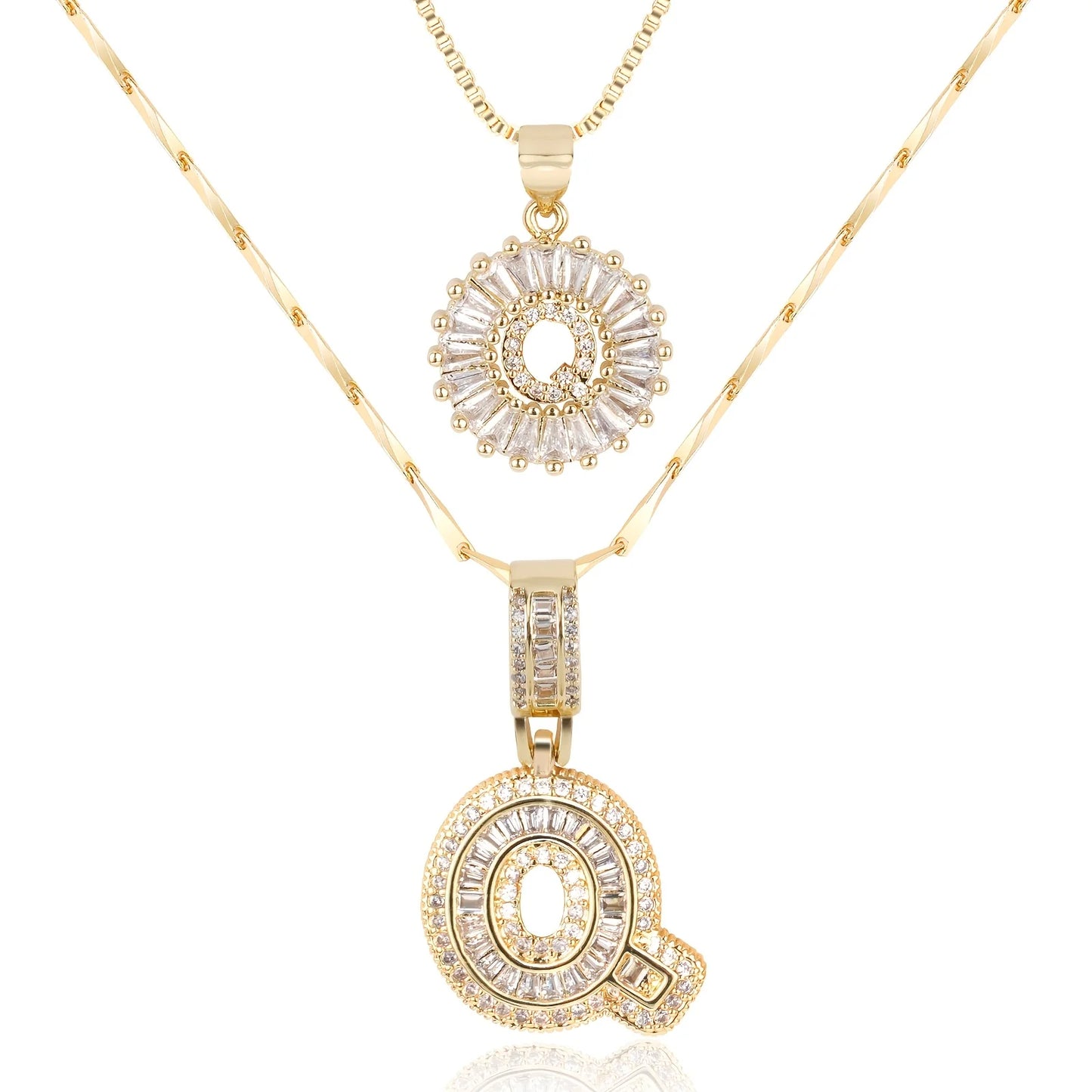 2pc 14k Diamond Letter Initial Necklaces