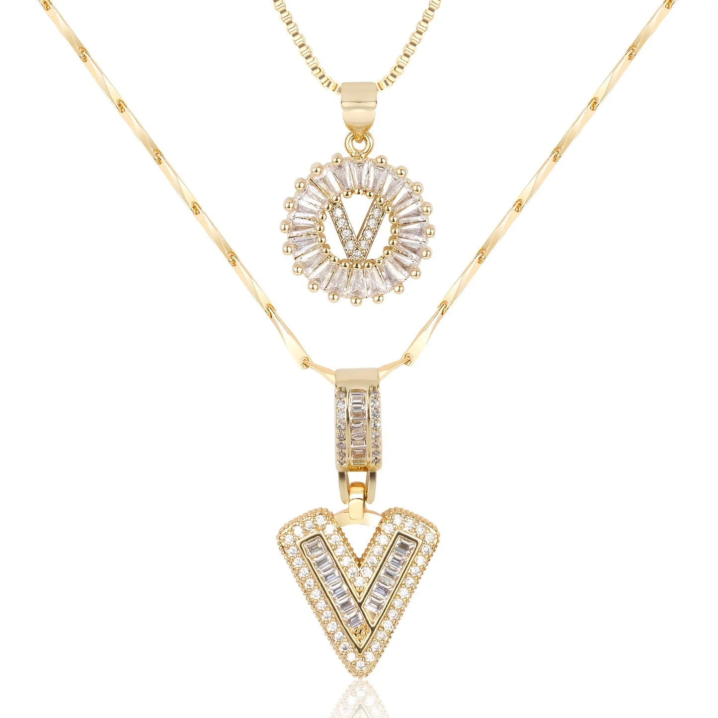 2pc 14k Diamond Letter Initial Necklaces