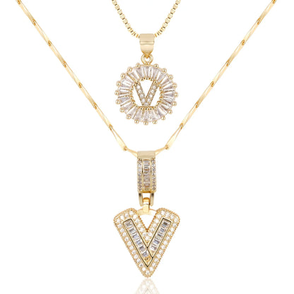 2pc 14k Diamond Letter Initial Necklaces