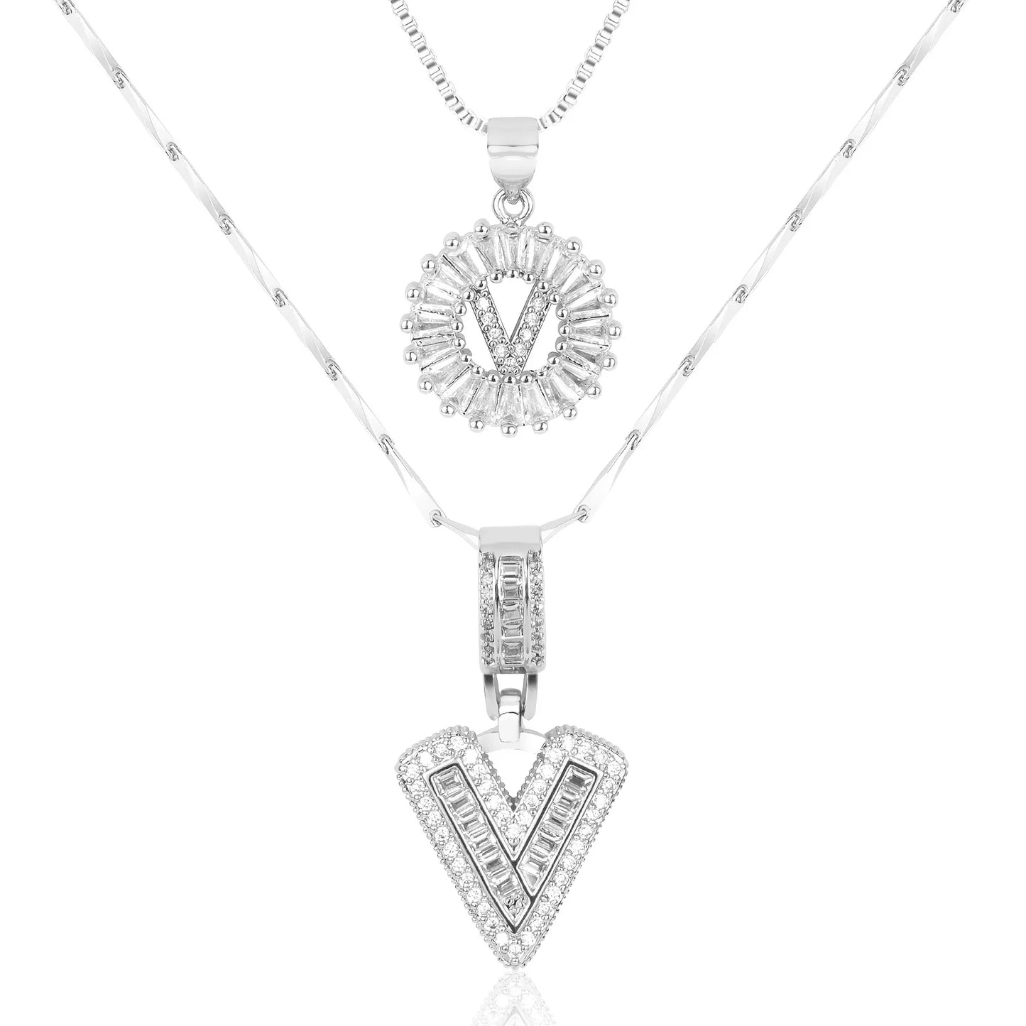 2pc 14k Diamond Letter Initial Necklaces